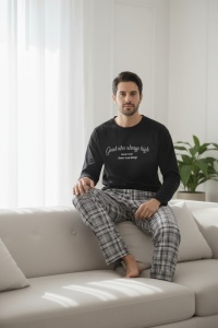 Pijama din bumbac cu maneca lunga pentru barbati COD PJ-020
