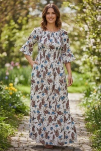 Rochie lunga de vara cu model floral elegant