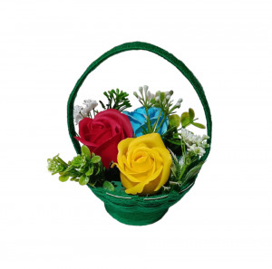 Aranjament floral superb lucrat manual cu 3 trandafiri de sapun X68 - Img 2