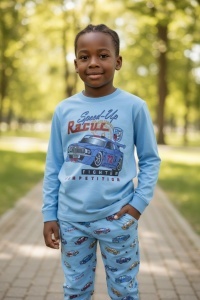 Pijama cu maneca lunga si pantaloni lungi din bumbac pentru copii COD PJ-134