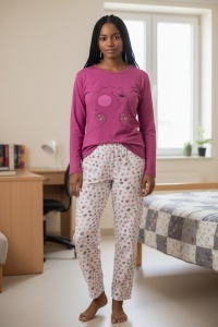 Pijama cu maneca lunga si pantaloni lungi din bumbac pentru dama COD PJ-250