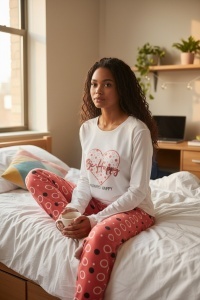Pijama cu maneca lunga si pantaloni lungi din bumbac pentru dama COD PJ-270