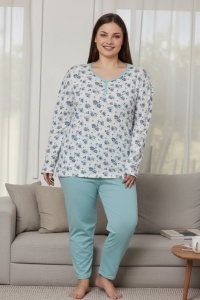 Pijama cu maneca lunga si pantaloni lungi din bumbac pentru dama COD PJ-320