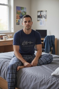 Pijama cu maneca scurta si pantaloni lungi din bumbac pentru barbati COD PJ-094