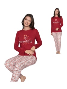 Pijama dama din bumbac cu maneca lunga cod x1520