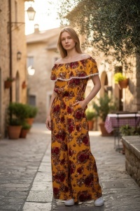 Rochie lunga de vara cu model floral elegant