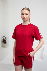 compleu calitativ de dama cu tricou si pantaloni scurti cod p378 - Img 1
