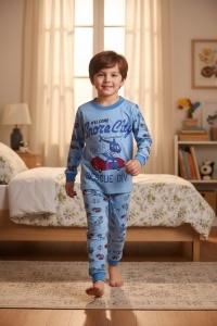 Pijama cu maneca lunga si pantaloni lungi din bumbac pentru copii COD PJ-151