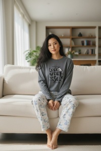 Pijama cu maneca lunga si pantaloni lungi din bumbac pentru dama COD PJ-237