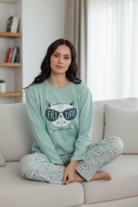 Pijama cu maneca lunga si pantaloni lungi din bumbac pentru dama COD PJ-247