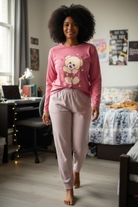 Pijama cu maneca lunga si pantaloni lungi din bumbac pentru dama COD PJ-287