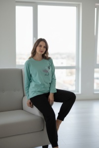 Pijama cu maneca lunga si pantaloni lungi din bumbac pentru dama COD PJ-297