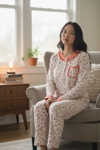 Pijama cu maneca lunga si pantaloni lungi din bumbac pentru dama COD PJ-307