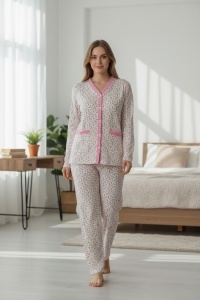 Pijama cu maneca lunga si pantaloni lungi din bumbac pentru dama COD PJ-328