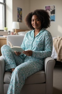 Pijama cu maneca lunga si pantaloni lungi din bumbac pentru dama COD PJ-338