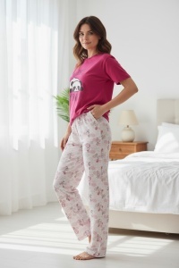Pijama cu maneca scurta si pantaloni lungi din bumbac pentru dama COD PJ-217