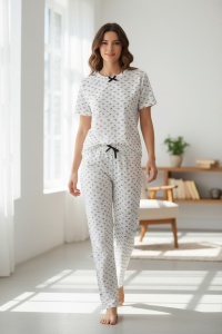 Pijama cu maneca scurta si pantaloni lungi din bumbac pentru dama COD PJ-197