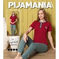 Pijama dama cu maneca scurta si pantaloni lungi din bumbac cod x2911