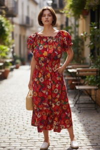 Rochie lunga de vara cu model floral elegant