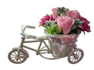 Bicicleta deosebita cu 5 trandafiri din sapun cod x40152
