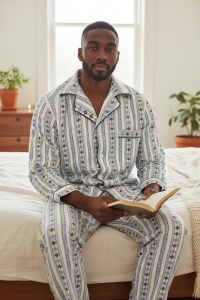 Pijama cu maneca lunga si pantaloni lungi din bumbac pentru barbati COD PJ-347