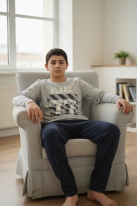 Pijama cu maneca lunga si pantaloni lungi din bumbac pentru copii COD PJ-128