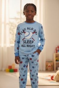 Pijama cu maneca lunga si pantaloni lungi din bumbac pentru copii COD PJ-138