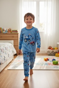 Pijama cu maneca lunga si pantaloni lungi din bumbac pentru copii COD PJ-148