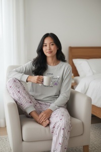Pijama cu maneca lunga si pantaloni lungi din bumbac pentru dama COD PJ-234
