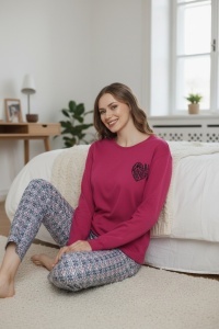 Pijama cu maneca lunga si pantaloni lungi din bumbac pentru dama COD PJ-244