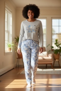 Pijama cu maneca lunga si pantaloni lungi din bumbac pentru dama COD PJ-264