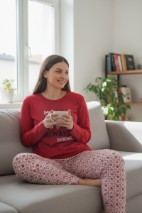 Pijama cu maneca lunga si pantaloni lungi din bumbac pentru dama COD PJ-274