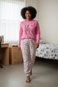 Pijama cu maneca lunga si pantaloni lungi din bumbac pentru dama COD PJ-294
