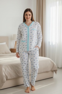 Pijama cu maneca lunga si pantaloni lungi din bumbac pentru dama COD PJ-325