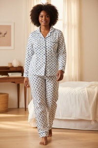 Pijama cu maneca lunga si pantaloni lungi din bumbac pentru dama COD PJ-335
