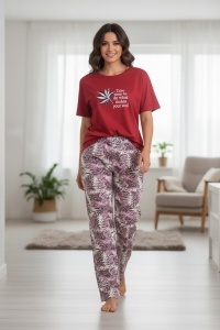 Pijama cu maneca scurta si pantaloni lungi din bumbac pentru dama COD PJ-194