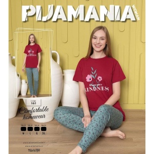 Pijama dama cu maneca scurta si pantaloni lungi din bumbac cod x1687