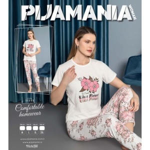 Pijama dama cu maneca scurta si pantaloni lungi model nou cod x5421