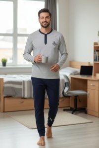 Pijama din bumbac cu maneca lunga pentru barbati COD PJ-031
