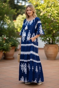 Rochie lunga de vara cu model floral elegant