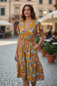 Rochie lunga de vara cu model floral elegant