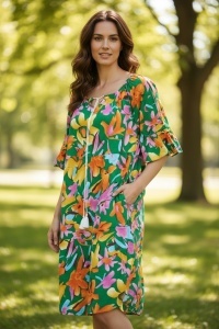 Rochie lunga de vara cu model floral elegant