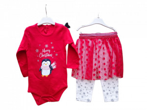 Body pentru bebe cu fustita cu imprimeu de Craciun cod e00139 - Img 1