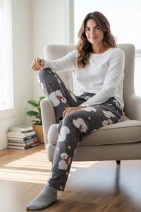 Pantaloni de pijama din bumbac pentru dama COD PNT-019