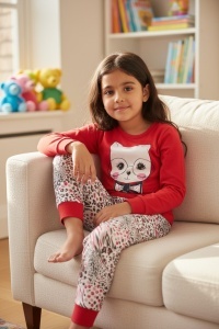 Pijama cu maneca lunga si pantaloni lungi din bumbac pentru copii COD PJ-115
