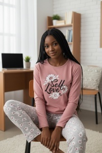 Pijama cu maneca lunga si pantaloni lungi din bumbac pentru dama COD PJ-261