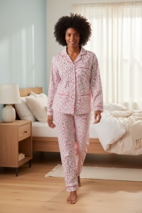 Pijama cu maneca lunga si pantaloni lungi din bumbac pentru dama COD PJ-332
