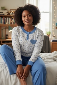 Pijama cu maneca lunga si pantaloni lungi din bumbac pentru dama COD PJ-342