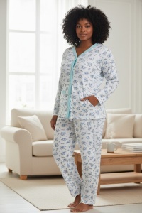 Pijama cu maneca lunga si pantaloni lungi din bumbac pentru dama COD PJ-323