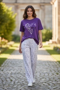 Pijama cu maneca scurta si pantaloni lungi din bumbac pentru dama COD PJ-191